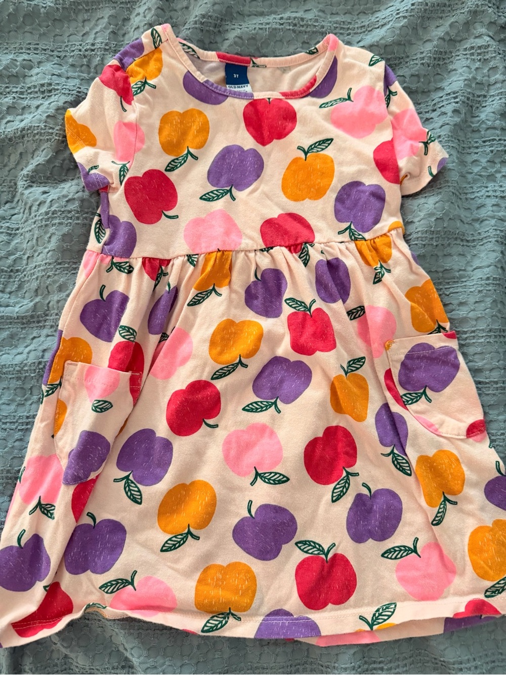 Girls Apple Print Short Sleeve Dress - Multi